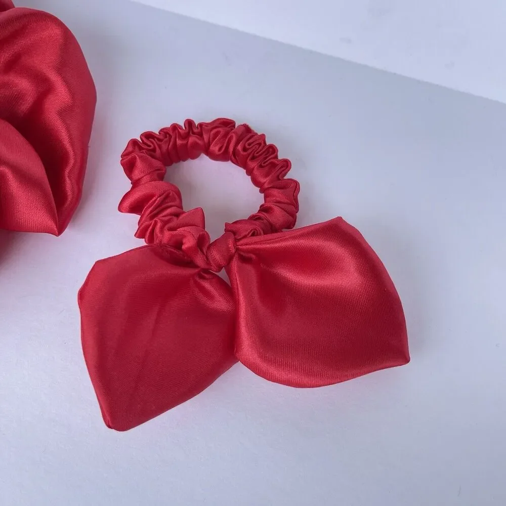 2 New Satin Scrunchie Hair Tie Red